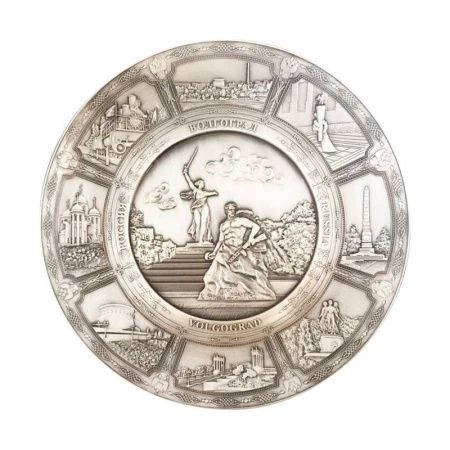 Тарелка декоративная 20см металл ВОЛГОГРАД медь с подставкой 20-1CU-K8-80-2 (1)