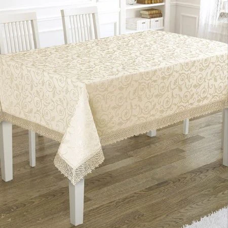 яяяСкатерть полиэстер 160*300см прямоугольная с гипюром Karna KDK (Кремовый)
