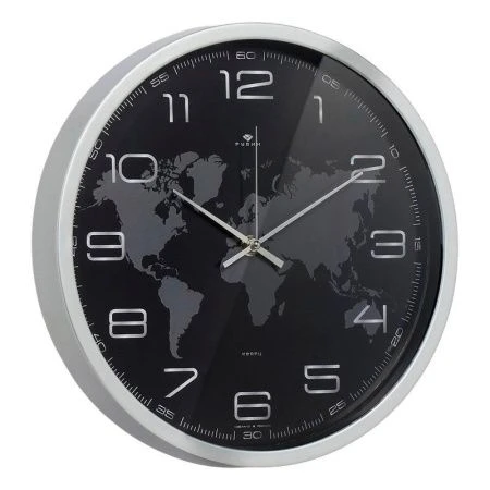 Часы настенные 30см пластик РУБИН Карта серебряный (10)