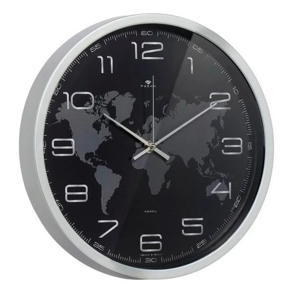 Часы настенные 30см пластик РУБИН Карта серебряный (10)