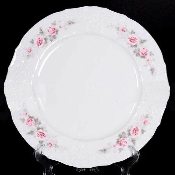 Блюдо 30см фарфор БЕРНАДОТТ СЕРАЯ РОЗА платина круглое 50595J115396021