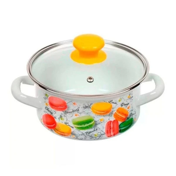 Кастрюля 1,5л эмаль ЦВЕТНОЕ ПЕЧЕНЬЕ цилиндрическая белая с рис. 51904-352/4.02 (6)