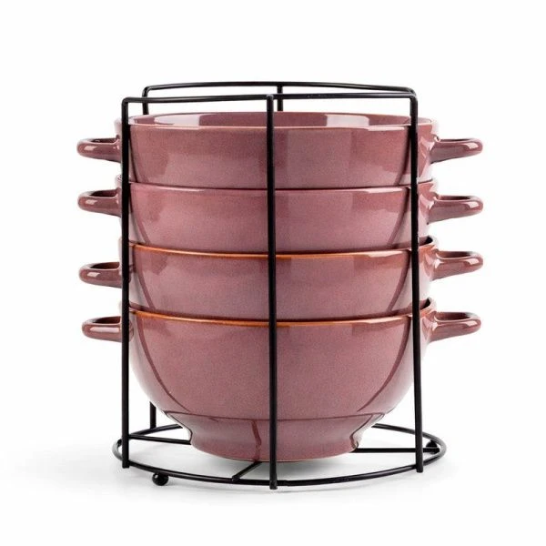 Бульонницы набор 4пр 650мл керамика Сахара на мет.подставке (6)