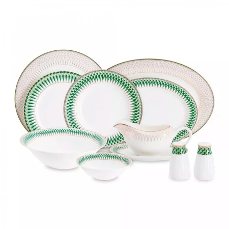 Столовый набор 27пр фарфор ИЗУМРУД на 6 персон бело-зеленый с золотистым кантом AL-1005/27-E11 (2)