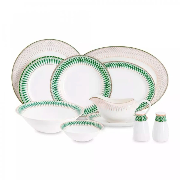 Столовый набор 27пр фарфор ИЗУМРУД на 6 персон бело-зеленый с золотистым кантом AL-1005/27-E11 (2)