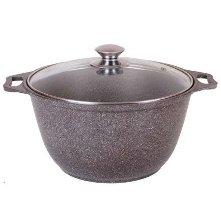 Кастрюля 1л алюминий АП кофейный мрамор стекл.крышка (3)