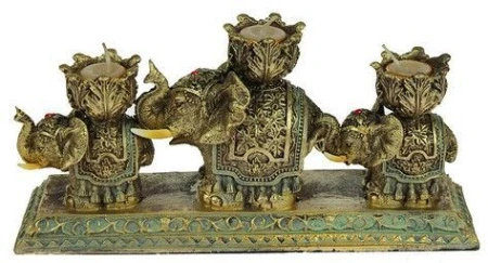 Подсвечник ТРИ СЛОНА на 3 свечи со свечами 21*6*10см (24)