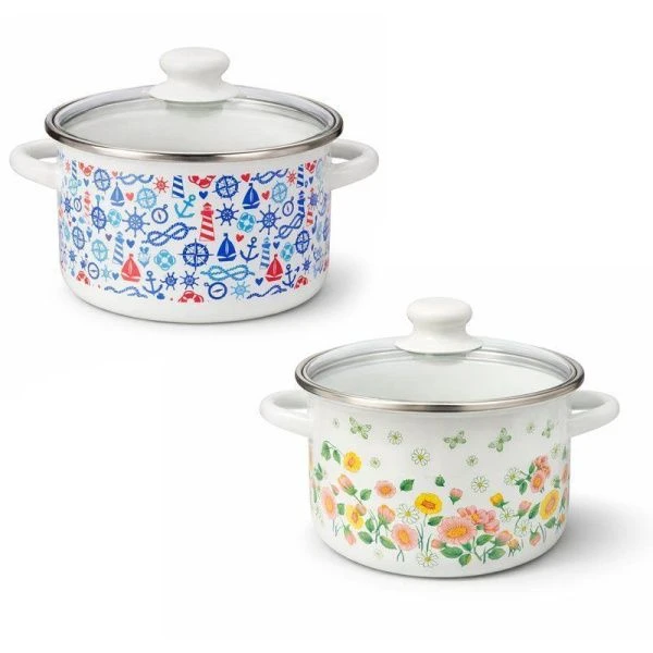 Кастрюля 3л эмаль белая с рис. 01-Б1612/7 (4)