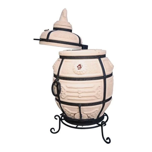 Тандыр 82л глина Поручик с поворотной крышкой, термометром, с подставкой (1)