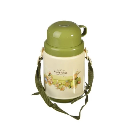 Термос 400мл пластик с двухслойными стенками, с кружкой Зайчата (84)