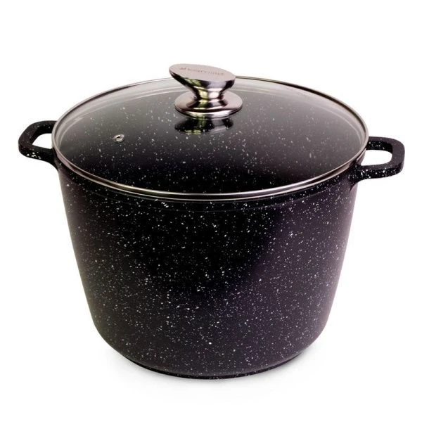 Кастрюля литой 10л алюминий АП со стекл.крышкой 28см h20см черный мрамор (4)