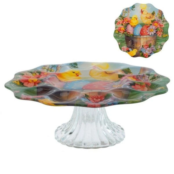 Подставка для яиц и кулича на ножке стекло 24*23,5*8см (4)