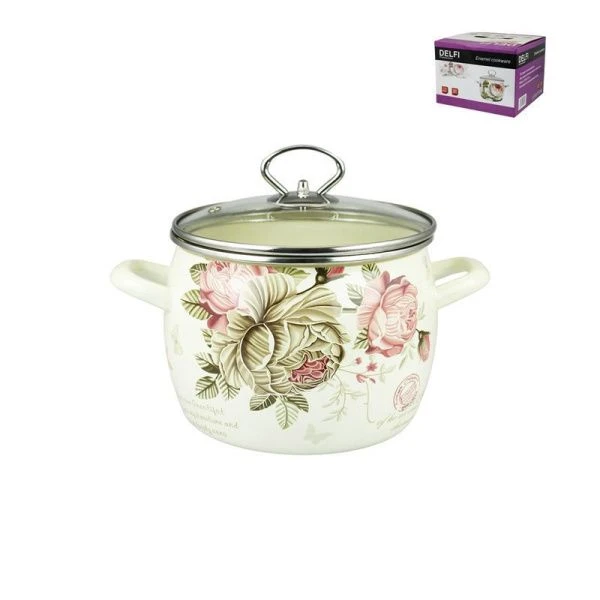 Кастрюля 3,3л эмаль Flowers со стекл.крышкой 18см индукция DL12050 (8)