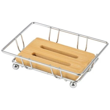 Мыльница настольная 12,4*8,3*3,2см бамбук на хром.подставке BAMBOO-01 (72)