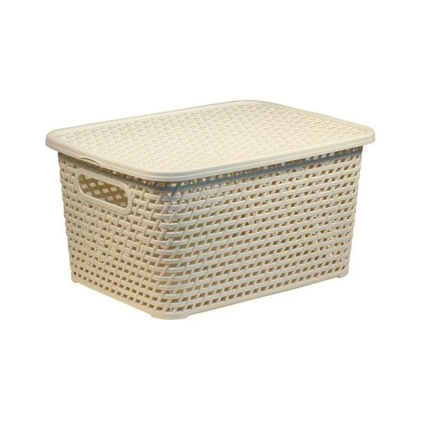 Корзина для хранения 370*280*190мм пластик РОТАНГ Белый с крышкой (6)