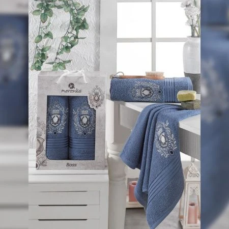 Набор полотенец 2пр 50*80/70*130 махровые MERZUKA BOSS голубой подар.уп. Набор полотенец 2пр 50*80/70*130 махровые MERZUKA BOSS голубой подар.уп.