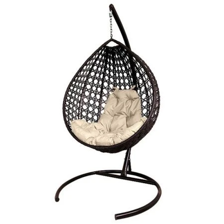 Кресло подвесное Капля ЛЮКС с ротангом металл корич.,бежевая подушка 108*108*186см (max нагр. 120кг)