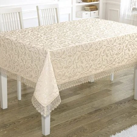 Скатерть 160*300см полиэстер прямоугольная с гипюром Karna KDK (Бежевый)