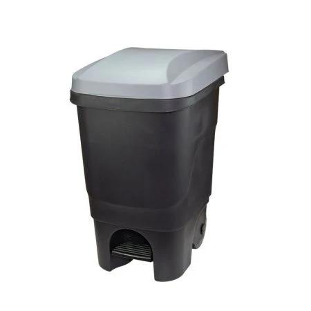 Бак для мусора 60л 390*500*690мм пластик с педалью на колесах серый (1)