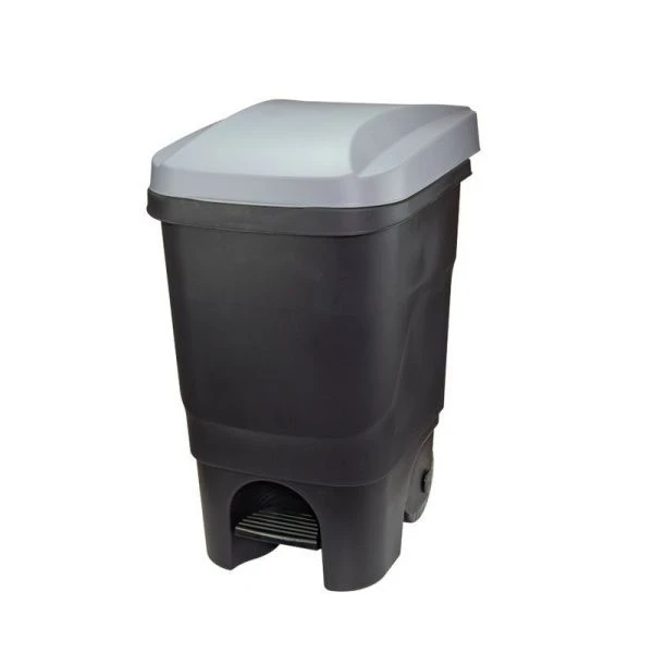 Бак для мусора 60л 390*500*690мм пластик с педалью на колесах серый (1)