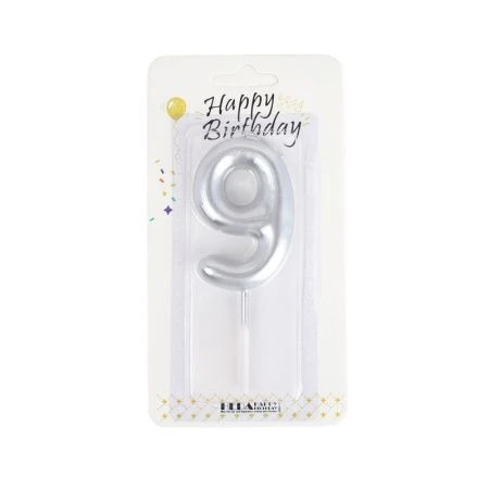 Свеча в торт парафин Цифра серебряная 9 KL-8 (12/600)