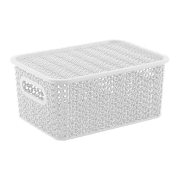 Корзинка 3л 235*173*105мм пластик ВЯЗЬ белый с крышкой (16)