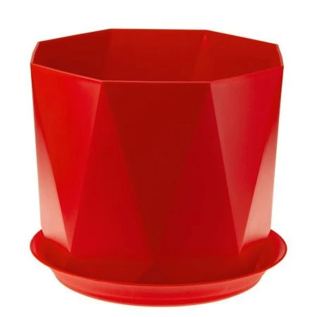 Кашпо 1л d130мм пластик ПРИЗМА красный с поддоном (12)