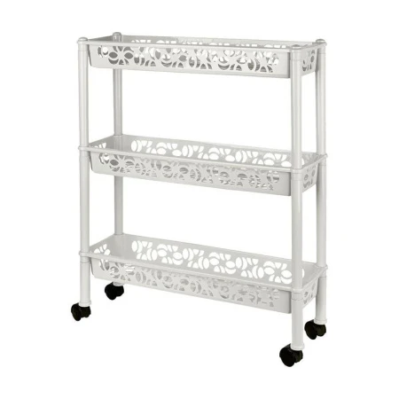 Этажерка прямая 3 секции 580*180*135мм пластик Light белое облако на колесиках (12)