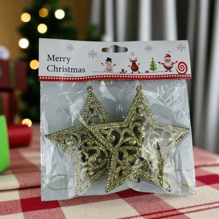 Игрушки новогодние на елку ЗВЕЗДЫ набор 2шт 12*12см пластик золото OSHR20-462/JC-16549 (1200)