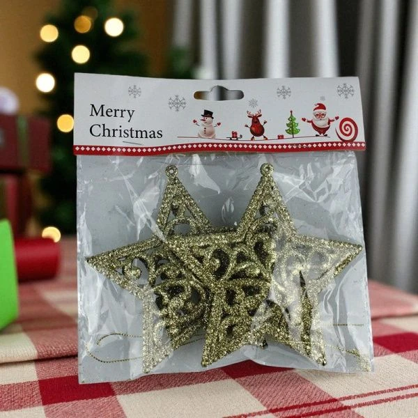 Игрушки новогодние на елку ЗВЕЗДЫ набор 2шт 12*12см пластик золото OSHR20-462/JC-16549 (1200)