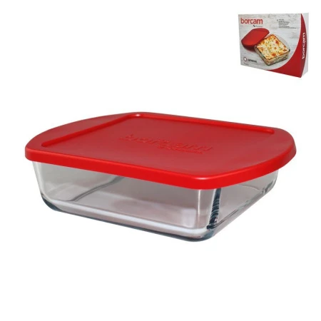 Форма для запекания 1,04л стекло БОРКАМ квадратная с пласт.крышкой 21*16,4см (4)