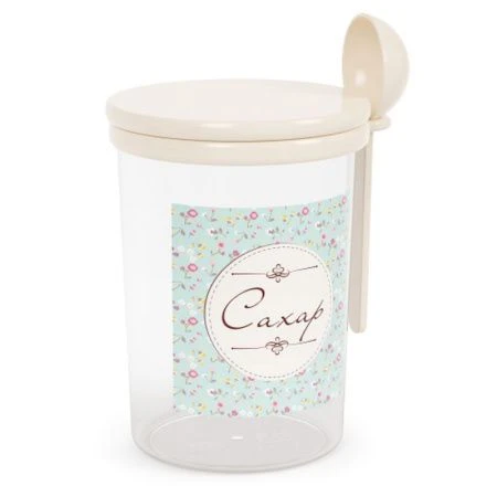 Банка для сыпучих продуктов 1л пластик Ассорти САХАР с ложкой (10)