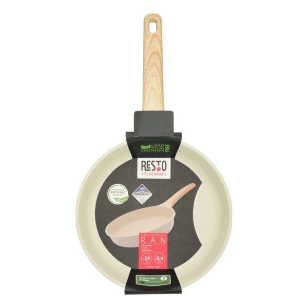 Сковорода 24см h5,4см алюминий АП RAN ручка soft-touch имит. дерева индукция бежевая (6)