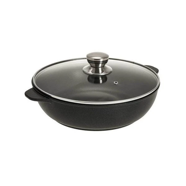 Жаровня 28см алюминий АП 2-х слойное ПРЕМЬЕРА стекл.крышка ручка нерж.сталь (6)