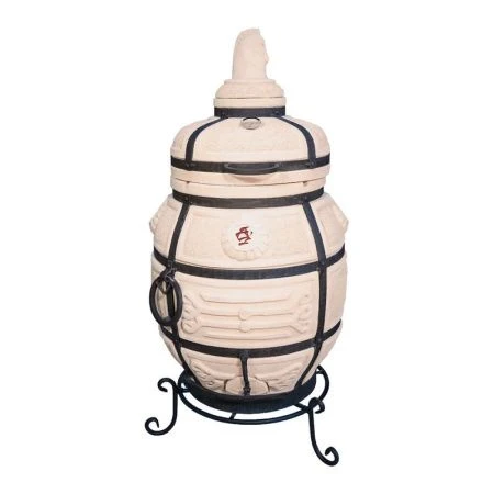 Тандыр 82л глина Поручик с поворотной крышкой, термометром, с подставкой (1)