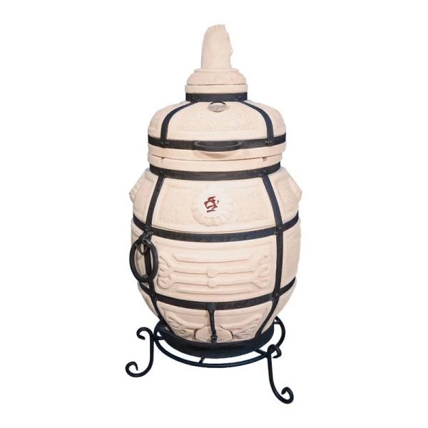 Тандыр 82л глина Поручик с поворотной крышкой, термометром, с подставкой (1)