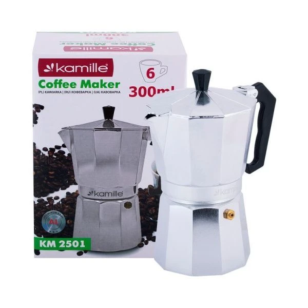 Кофеварка гейзерная 300мл на 6 чашек алюминий арт.2501 (36)