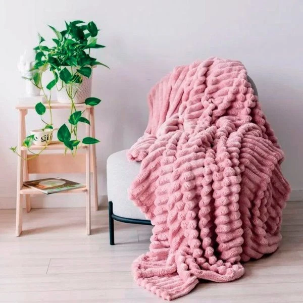 Плед 150*200см велсофт 300GSM полоска 2,5мм розовая пудра JC-17902 (12)