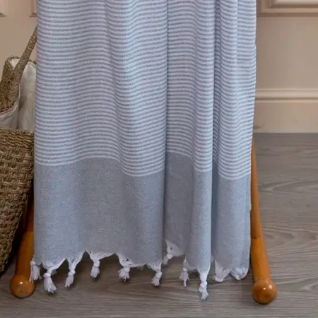 Полотенце пештемаль 100% хлопок 90*175см с кисточками HURREM серо-синий