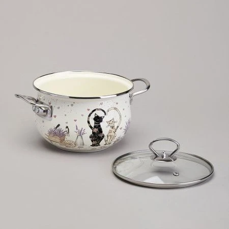 Кастрюля 2,8л эмаль Lavander Cats со стекл.крышкой 20см (6)