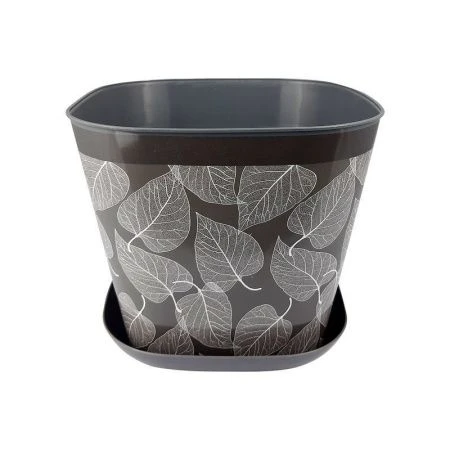 ЯЯЯКашпо квадратное 5,0л с поддоном Листопад темно-серый (17) ВЫВОД