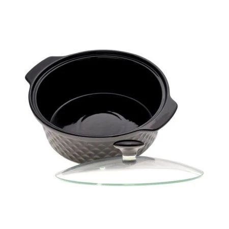 Мармит 2,5л 28*24*9см керамика круглый 2 свечи мет.подставка черный арт.6426 (4)