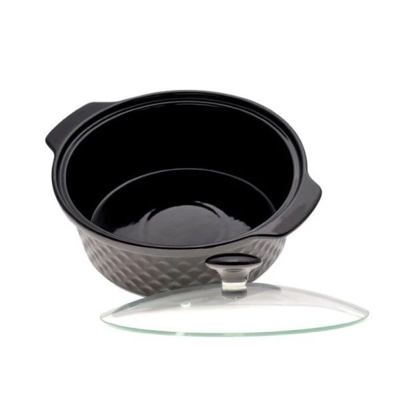 Мармит 2,5л 28*24*9см керамика круглый 2 свечи мет.подставка черный арт.6426 (4)