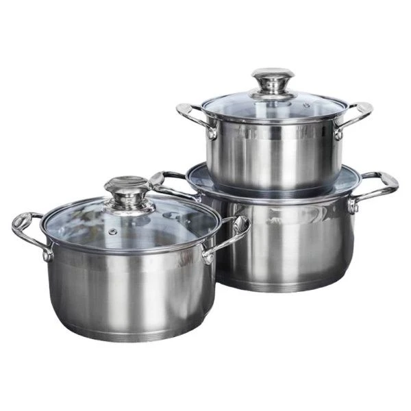 Набор кастрюль 3пр 2,53,54,5л нерж.сталь КВИНТА со стекл.крышками Set 1 - F-146 (2)
