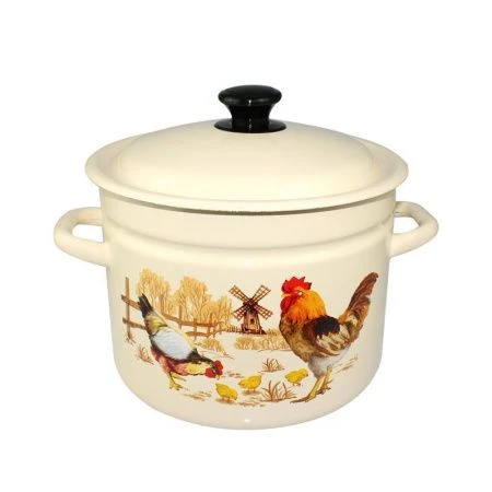 Кастрюля 6л эмаль ПОДВОРЬЕ слон.кость с рис. цилиндрическая борт. 41804-182/6-У (4)