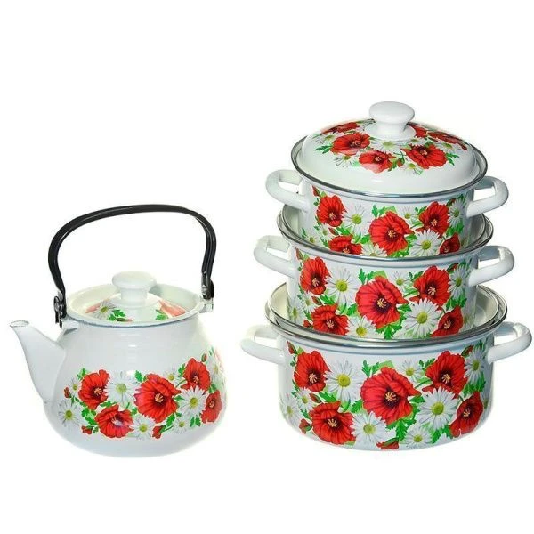 Набор посуды 4пр эмаль ИЮЛЬСКИЙ МАК цилиндрический (2,3/3/4л, ч.3л) Набор посуды 4пр эмаль ИЮЛЬСКИЙ МАК цилиндрический (2,3/3/4л, ч.3л)