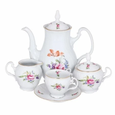 Кофейный набор 17пр фарфор БЕРНАДОТТ ПОЛЕВОЙ ЦВЕТОК на 6 персон 170мл (1) ВЫВОД