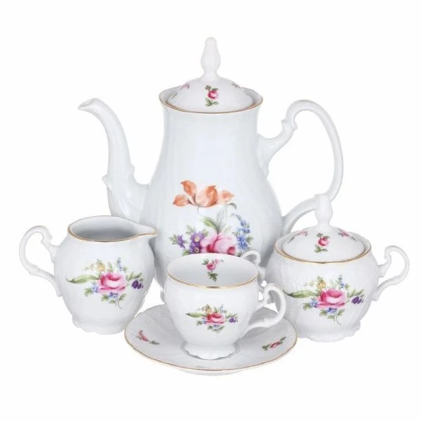 Кофейный набор 17пр фарфор БЕРНАДОТТ ПОЛЕВОЙ ЦВЕТОК на 6 персон 170мл (1) ВЫВОД