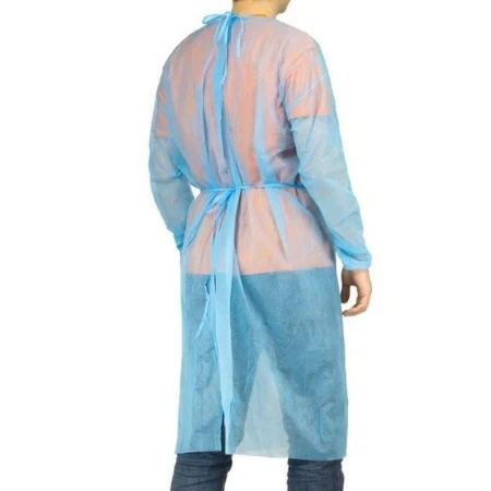 Халат одноразовый операционный спанбонд 110см голубой, рукава на резинке р-р XXL, пл. 25г   (80)