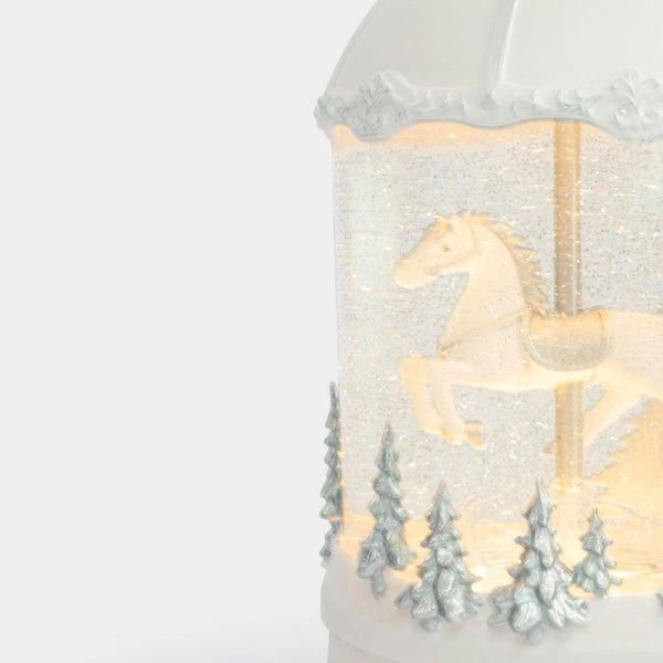 Фонарь новогодний с подсветкой 20см пластик белый Лошадь под куполом Horse ANLAF-YJHS1123
